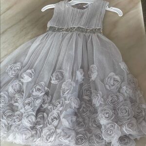 Little Lass Silver Dress with Rose Details